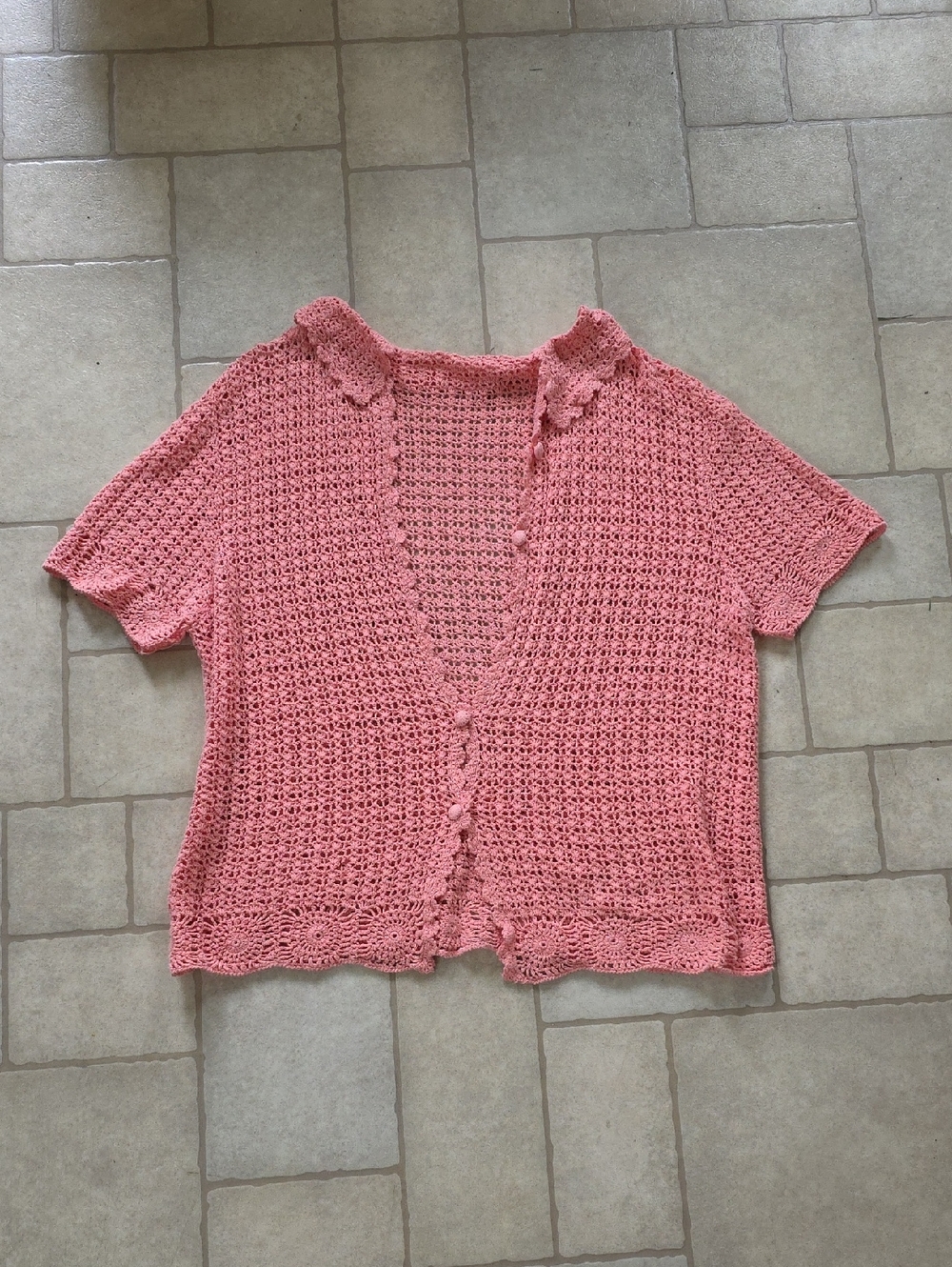 Crocheted Pink Short Sleeve Cardigan
